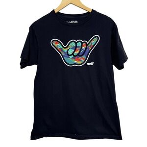 Neff Youth Hang Loose‎ Graphic Print Black Tee Size XL